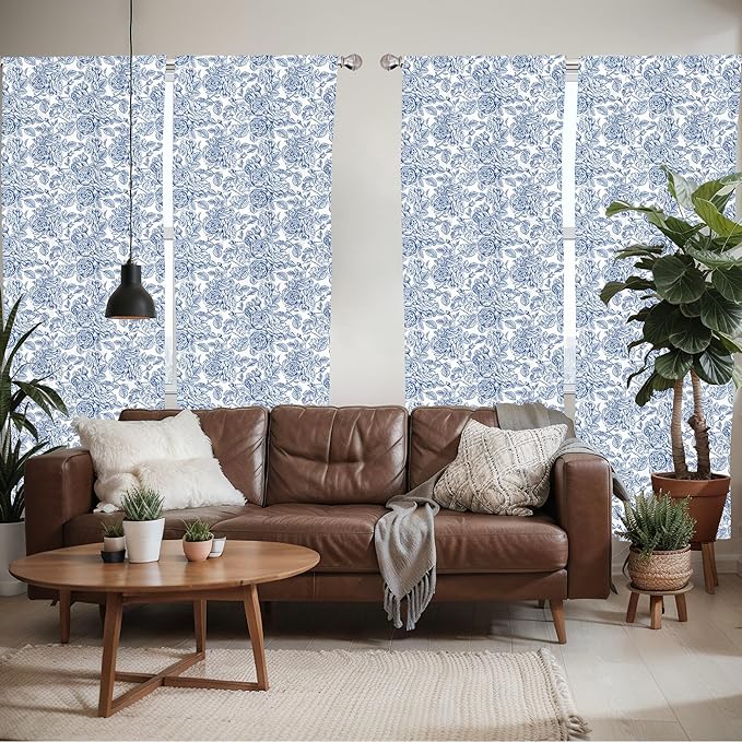 Ambesonne Rose Window Curtains Pack of 2, Vintage Design of Monochromatic Flowers with Leaves Drawing, Lightweight Set with Rod Pocket, 4 Panels of - 28" x 95", Pale Blue