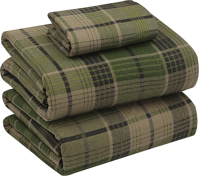 RUVANTI Flannel Sheets Twin XL Size - 100% Cotton Double Brushed Twin XL Sheet Sets, Deep Pockets 16 Inches, All Seasons Breathable & Extra Soft Bed Sheets, Warm & Cozy, 3 Piece, DNA Plaid