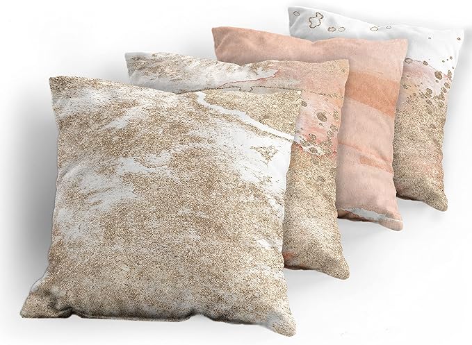 Ambesonne Marble Print Throw Pillow Cushion Case Pack of 4, Pastel Colored Ornament of Stains Blots and Brushstrokes Modern Art, Modern Accent Double-Sided Digital Printing, 20", Peach Tan and White