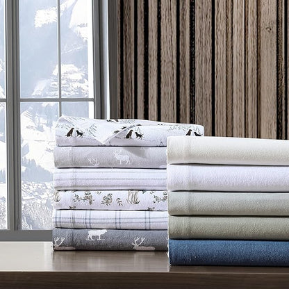 Eddie Bauer - King Sheets, Cotton Flannel Bedding Set, Brushed For Extra Softness, Cozy Home Decor (Dog Friends White, King)