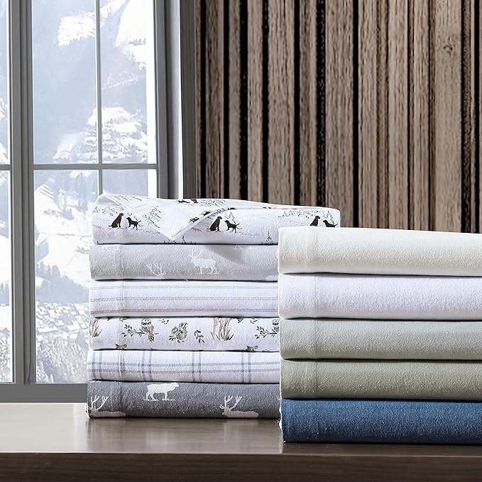 Eddie Bauer - Queen Sheets, Cotton Flannel Bedding Set, Brushed For Extra Softness, Cozy Home Decor (Elk Grove, Queen)