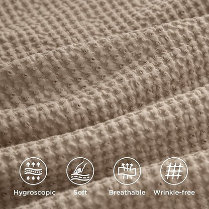 Bedsure Cotton Duvet Cover Set - 100% Cotton Waffle Weave Khaki Duvet Cover Oversized King Size, GentleSoft™ and Breathable Bedding Set for All Season, 3 Pieces, 120"x98"