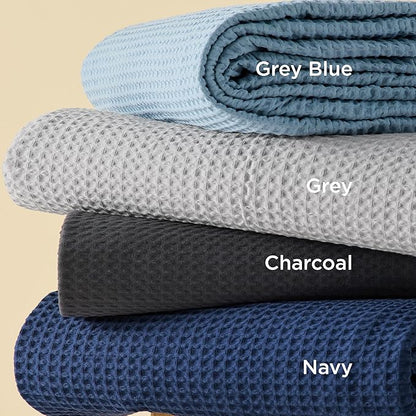 Bedsure Cotton Duvet Cover Queen - 100% Cotton Waffle Weave Grey Blue Duvet Cover Queen Size, GentleSoft™ and Breathable Bedding Set for All Season, 3 Pieces, 90"x90"