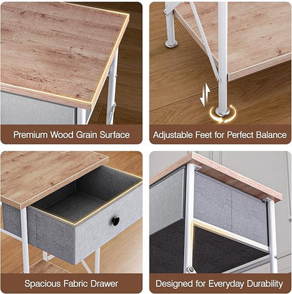 VECELO Nightstand with Drawer, Small Bedside Table with Storage and Adjustable Metal Legs, Wood End Table for Bedroom or Living Room, Perfect for Small Spaces and Modern Farmhouse Décor, Light Brown