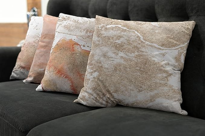 Ambesonne Marble Print Throw Pillow Cushion Case Pack of 4, Pastel Colored Ornament of Stains Blots and Brushstrokes Modern Art, Modern Accent Double-Sided Digital Printing, 20", Peach Tan and White