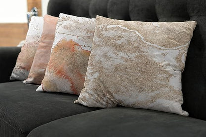 Ambesonne Marble Print Throw Pillow Cushion Case Pack of 4, Pastel Colored Ornament of Stains Blots and Brushstrokes Modern Art, Modern Accent Double-Sided Digital Printing, 20", Peach Tan and White