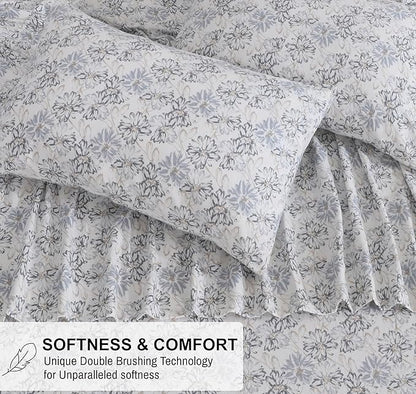 RUVANTI Flannel Sheets Full Size - 100% Cotton Double Brushed Bed Sheets Set, Deep Pockets 16 Inches, All Seasons Breathable & Extra Soft Full Sheets, Warm & Cozy, 4 Piece, Pacific
