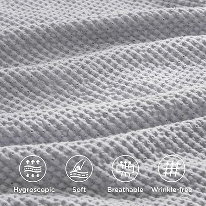 Bedsure Cotton Duvet Cover Queen - 100% Cotton Waffle Weave Grey Duvet Cover Queen Size, GentleSoft™ and Breathable Bedding Set for All Season, 3 Pieces, 90"x90"