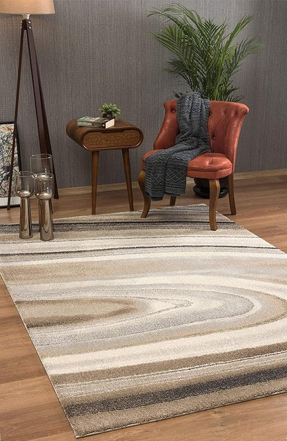 RUG BRANCH New Zealand Plush 7' x 10' (6'6" X 9'6") Scandinavian Indoor Area Rug, Contemporary, Cream Beige - Living Room, Bedroom, Dining Room, and Kitchen