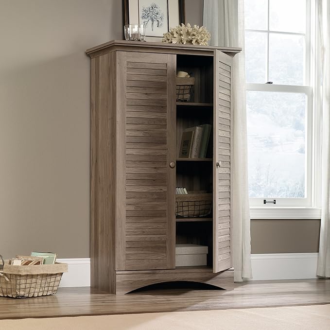 Sauder Harbor View Multipurpose Storage, Tall Pantry Cabinet, L: 35.43" x W: 16.73" x H: 61.02", Salt Oak
