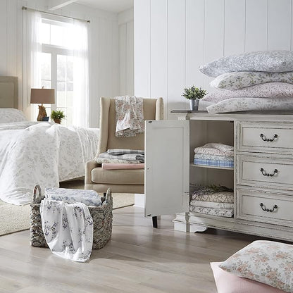 Laura Ashley - Flannel Sheets Full Size, Anti-Pilling & Wrinkle Resistant Cotton, Touchably Soft for All-Season Comfort - Bed Sheets with Matching Pillowcases & Fitted Sheet (Rosalie Grey)
