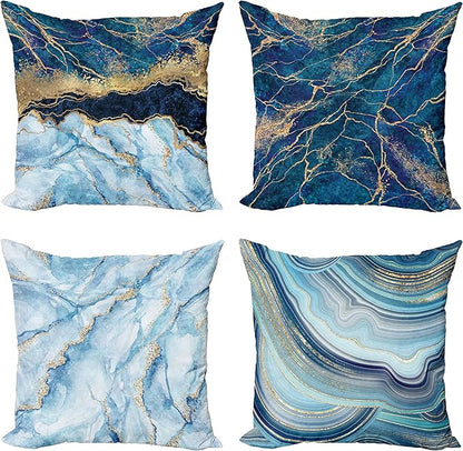 Ambesonne Marble Print Throw Pillow Cushion Case Pack of 4, Modern Themed Pastel Stone Stain Look Veins Marbling Aquatic Tones, Modern Accent Double-Sided Digital Printing, 20", Pale Blue Indigo
