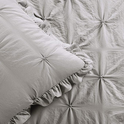 Lush Decor Ravello Pintuck Ruffle Skirt Bedspread Set - Luxe 3 Piece Ruffled Bedding Set - Traditional Glam & Farmhouse Inspired Bedroom Decor - King, Light Gray