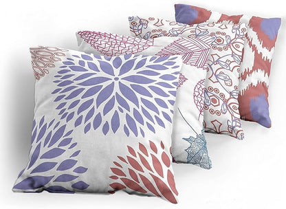 Ambesonne Vintage Throw Pillow Cushion Case Pack of 4, Bohemian Ornamental Leaves Dahlia Pattern Geometric Art Curlicue Motif, Modern Accent Double-Sided Digital Printing, 24", Lavender Pale Maroon