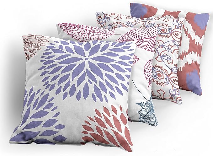 Ambesonne Vintage Throw Pillow Cushion Case Pack of 4, Bohemian Ornamental Leaves Dahlia Pattern Geometric Art Curlicue Motif, Modern Accent Double-Sided Digital Printing, 18", Lavender Pale Maroon