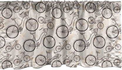 Lunarable Vintage Window Valance, Grunge Style Old Bicycles Hand Drawn on Paint Blots Strokes, Curtain Valance for Kitchen Bedroom Decor with Rod Pocket, 54" X 18", Eggshell Brown