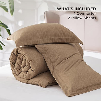 Bedsure Queen Comforter Set - Brown Soft Bedding for All Seasons, Cationic Dyed Bed Set, 3 Pieces, 1 Queen Size Comforter (90"x90") and 2 Pillow Shams (20"x26"+2")