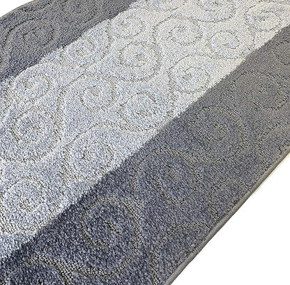 Custom Size Modern Runner Rug Carpet for Hallway Entryway Foyer Kitchen, Slip Resistant Latex Rubber Backed 31 inch Wide X Customized Length, Scroll Grey, 31 inch X 15 feet