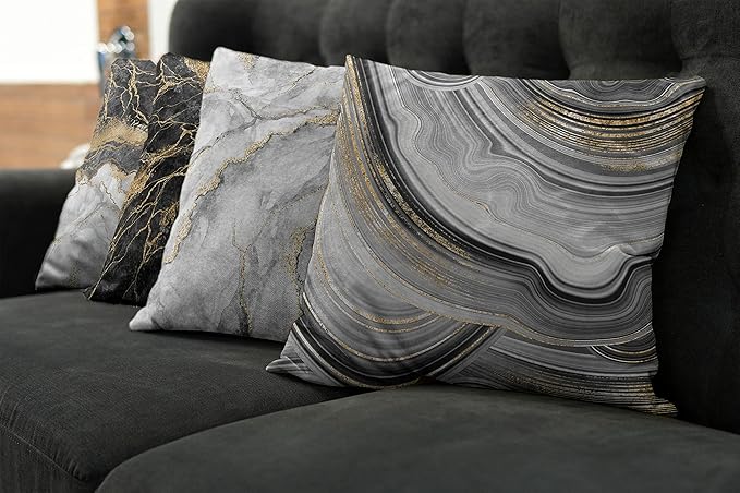 Ambesonne Marble Throw Pillow Cushion Case Pack of 4, Obsidian Like Ornaments Natural Stone Stains and Veins Golden Yellow Tone, Modern Accent Double-Sided Digital Printing, 24", Charcoal Grey Coconut