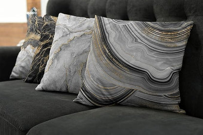 Ambesonne Marble Throw Pillow Cushion Case Pack of 4, Obsidian Like Ornaments Natural Stone Stains and Veins Golden Yellow Tone, Modern Accent Double-Sided Digital Printing, 24", Charcoal Grey Coconut