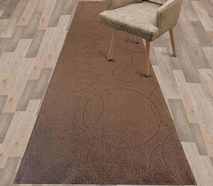 Custom Size Modern Geometric Pattern Carpet Runner Rug for Hallways, Slip Resistant Latex Rubber Backed, 31 inch Wide X Customized Length, Circles Brown, 31 inch X 12 feet