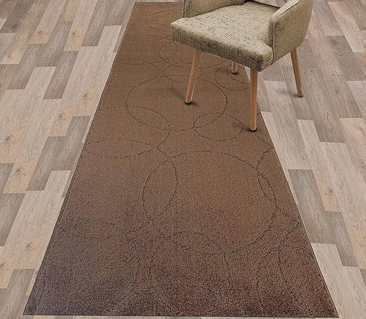 Custom Size Modern Geometric Pattern Carpet Runner Rug for Hallways, Slip Resistant Latex Rubber Backed, 31 inch Wide X Customized Length, Circles Brown, 31 inch X 31 feet