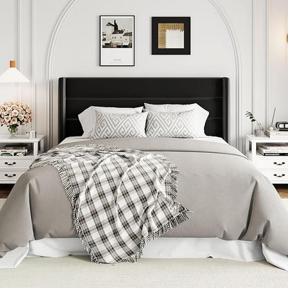 Allewie Queen Size Velvet Lift Up Storage Bed, Modern Wingback Headboard, Hydraulic Support, No Box Spring Needed, Black