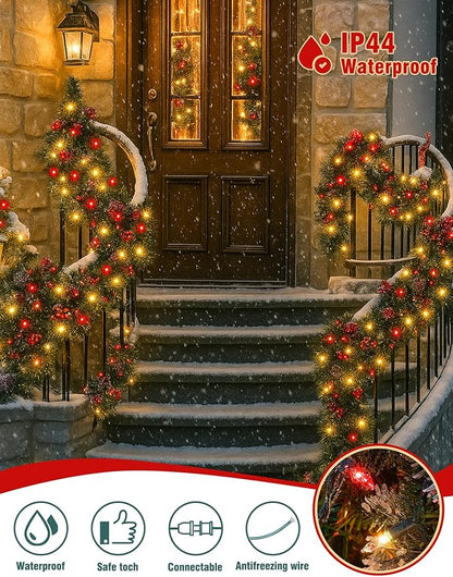 Hopolon Christmas Lights Indoor Outdoor, 2 Pack 13 FT 50 Count Incandescent Mini String Light, Green Wire Christmas Tree Lights Waterproof for Holiday Wedding Valentine's Day Decor, Red and Clear