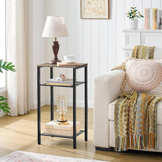 Hoctieon 3 Tier End Table, Telephone Table, Tall Side Table with Storage, Small Nightstand for Small Spaces, Metal Frame, For Living Room, Bedroom, Sofa Couch, Hall, Easy Assembly, Greige