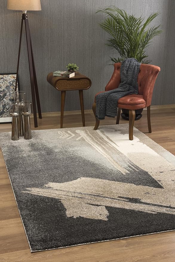 RUG BRANCH New Zealand Plush 8' x 11' (7'8" X 10'9") Modern Indoor Area Rug, Contemporary, Grey Brown - Living Room, Bedroom, Dining Room, and Kitchen