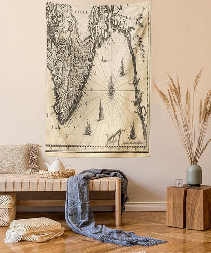 Lunarable World Map Tapestry Queen Size, Map of Southern Part of The Norway Vikings World Old Scandinavian Land, Wall Hanging Bedspread Bed Cover Wall Decor, Queen Size, Cream Grey