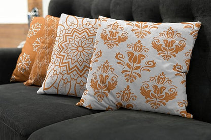 Ambesonne Retro Throw Pillow Cushion Case Pack of 4, Trellis Grid Medieval Floral Damask Mandala Flower Ornament in Modern Monochrome, Modern Accent Double-Sided Digital Printing, 24", Burnt Orange
