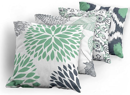 Ambesonne Vintage Throw Pillow Cushion Case Pack of 4, Bohemian Ornamental Leaves Dahlia Pattern Geometric Art Curlicue Motif, Modern Accent Double-Sided Digital Printing, 24", Dark Blue and Sea Green