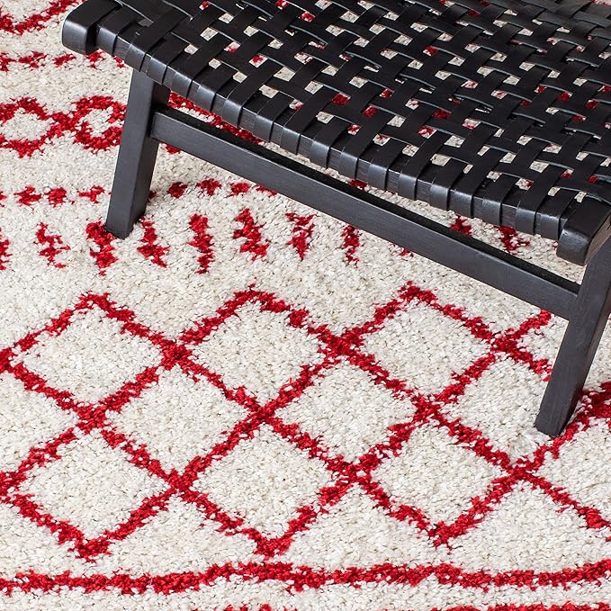 SAFAVIEH Arizona Shag Collection Area Rug - 9' x 12', Ivory & Red, Moroccan Design, Non-Shedding & Easy Care, 1.6-inch Thick Ideal for High Traffic Areas in Living Room, Bedroom (ASG741P)