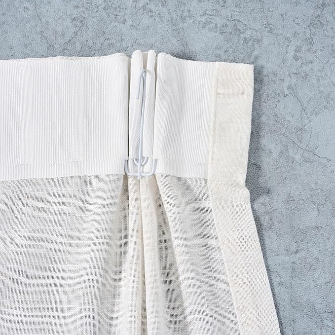 Neutral Linen Semi Sheer Curtains 84 Inches Long, Cream Textured Light Filtering Drapes for Living Room, Modern Farmhouse Window Decor, Privacy Pinch Pleat Curtain with Hooks