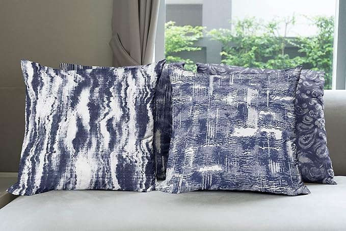 Ambesonne Vintage Throw Pillow Cushion Case Pack of 4, Abstract Grunge Effect Brushstrokes and Waving Striping Stains Paisley Drops, Modern Accent Double-Sided Digital Printing, 20", Violet Blue White