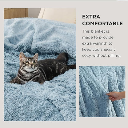 Bedsure GentleSoft Fuzzy Sherpa Faux Fur Blue Twin Blanket Cozy Gifts for Women Men, Soft Fleece Plush Warm Minky Thick Blanket Twin Size for Bed, Couch, Room Decor Dorm Essentials Blue Gifts, 60x80