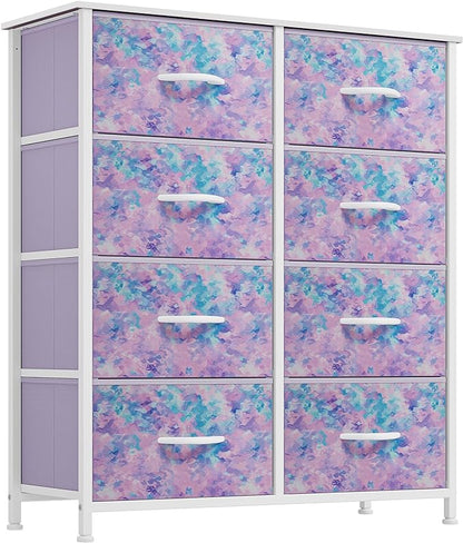 YITAHOME Fabric Dresser Drawer, Tall Storage Dresser with 8 Drawers, Chest of Drawers, Storage Drawer Organizer for Closet, Living Room, Closets (Tie-dye Purple)