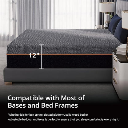 EGOHOME 12 Inch Twin XL Memory Foam Mattress for Back Pain, Cooling Copper Gel Bed in a Box, Foam Made in USA, CertiPUR-US Certified, Therapeutic Medium Firm, Daybed 38x80x12 Black