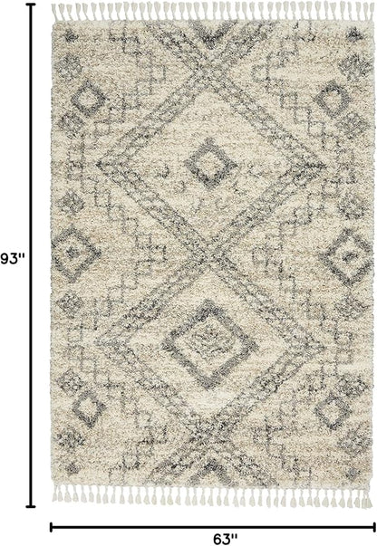 Nourison Home Scandinavian Shag Ivory/Grey 5'3" x 7'9" Area Rug, Easy Clean, Non Shedding, Bed Room, Living Room, Dining Room, Kitchen (5x8)