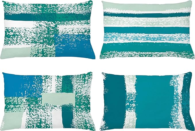 Ambesonne Grunge Throw Pillow CushiCase Pack 4, Abstract Design Simplistic Minimal Stripes Brushstrokes Contemporary, Modern Accent Double-Sided Digital Printing, 20" x 12", Teal Blue and Mint Green