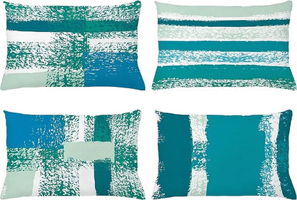 Ambesonne Grunge Throw Pillow CushiCase Pack 4, Abstract Design Simplistic Minimal Stripes Brushstrokes Contemporary, Modern Accent Double-Sided Digital Printing, 20" x 12", Teal Blue and Mint Green