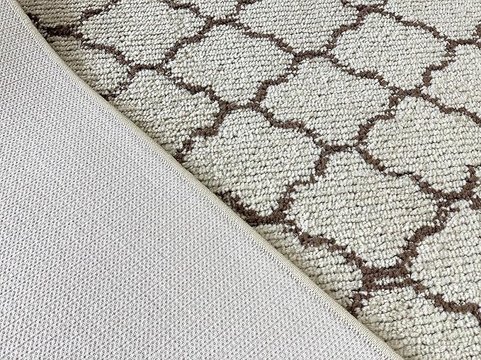 Custom Size Modern Runner Rug Carpet for Hallway Entryway Foyer Kitchen, Slip Resistant Latex Rubber Backed 31 inch Wide X Customized Length, Trellis Beige, 31 inch X 7 feet