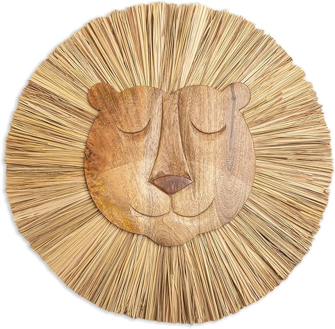 Crane Baby Handmade Wood Animal Safari Wall Art for Nursery Decor, Boho Jungle Theme, for Boys and Girls Lion 21L X 21W Brown