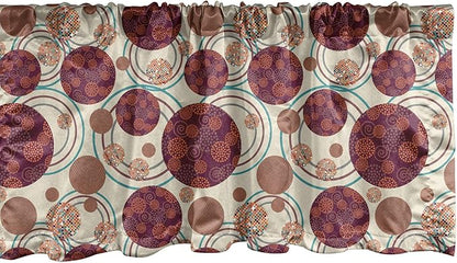 Lunarable Geometric Circle Window Valance, Ring Spherical Disco Balls Dot and Stripes Swirls Display Print, Curtain Valance for Kitchen Bedroom Decor with Rod Pocket, 54" X 18", Maroon Beige