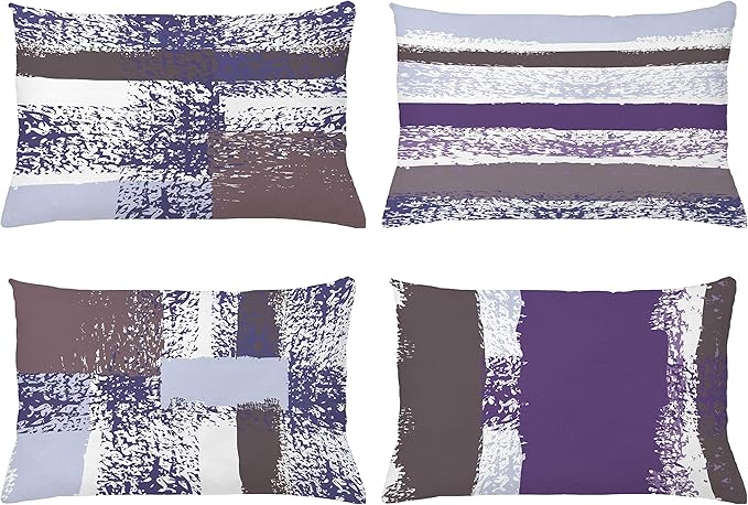 Ambesonne Grunge Throw Pillow CushiCase Pack 4, Abstract Design Simplistic Minimal Stripes Brushstrokes Contemporary, Modern Accent Double-Sided Digital Printing, 20" x 12", Purpleblue and Lavender