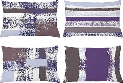 Ambesonne Grunge Throw Pillow CushiCase Pack 4, Abstract Design Simplistic Minimal Stripes Brushstrokes Contemporary, Modern Accent Double-Sided Digital Printing, 20" x 12", Purpleblue and Lavender