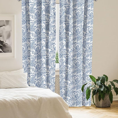 Ambesonne Rose Window Curtains, Vintage Design of Monochromatic Flowers with Leaves Drawing, Lightweight Decorative Panels Set of 2 with Rod Pocket, Pair of - 28" x 63", Pale Blue
