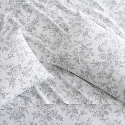 Laura Ashley - Flannel Sheets King Size, Anti-Pilling & Wrinkle Resistant Cotton, Touchably Soft for All-Season Comfort - Bed Sheets with Matching Pillowcases & Fitted Sheet (Vanessa Grey)