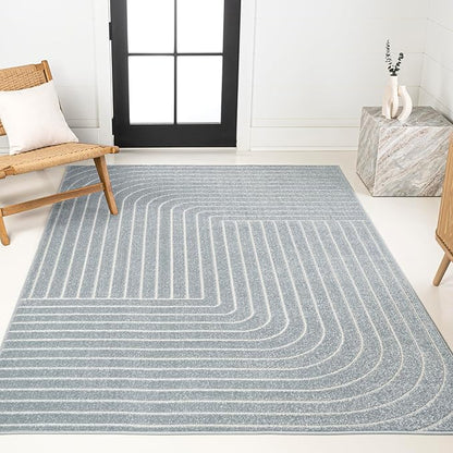 Eyely NCS101F-3 Odense High-Low Minimalist Angle Geometric Light Blue/Cream 3 ft. x 5 ft. Indoor/Outdoor Area Rug, for Home, Backyard, Patio, Porch, Bedroom, Kitchen, Living Room